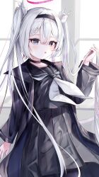 Rule 34 | 1girl, absurdres, black shirt, black skirt, blue archive, hairband, highres, long hair, looking at viewer, mashilon, plana (blue archive), sailor collar, shirt, skirt, solo, twintails, white hair