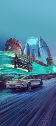 Rule 34 | 1boy, absurdres, andrew mytro, baku (azerbaijan), car, castle, commentary, english commentary, formula one, formula racer, highres, lewis hamilton, mercedes-benz, mercedes-benz amg gt 4-door coupe, motor vehicle, night, night sky, official art, outdoors, race vehicle, racecar, real life, sky, spoiler (automobile), vehicle focus
