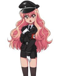 Rule 34 | 1girl, blush, breasts, flat chest, hideyoshiao1, highres, louise francoise le blanc de la valliere, nazi, pink hair, small breasts, third-party edit, tsundere, zero no tsukaima