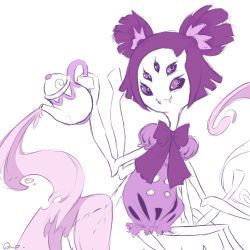 Rule 34 | 1girl, bug, cup, extra arms, extra eyes, fangs, hair ornament, highres, arthropod girl, monster girl, muffet, puffy sleeves, purple hair, purple theme, short hair, simple background, solo, spider, spider girl, teacup, undertale