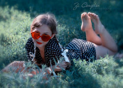 Rule 34 | 1girl, artist request, bare legs, barefoot, braid, brown hair, cosplay, costume, day, dolores haze (nabokov&#039;s lolita), dolores haze (nabokov&#039;s lolita) (cosplay), feet, feet up, female focus, full body, grass, heart, heart-shaped eyewear, looking at viewer, lying, nabokov&#039;s lolita, on floor, on grass, on ground, on stomach, outdoors, photo (medium), red-tinted eyewear, smile, soles, solo, sunglasses, the pose, tinted eyewear, toes, twin braids