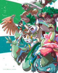 Rule 34 | arrow (projectile), artist name, bright pupils, chesnaught, clenched teeth, closed mouth, commentary, creatures (company), decidueye, english commentary, fangs, furry, game freak, gen 1 pokemon, gen 2 pokemon, gen 3 pokemon, gen 4 pokemon, gen 5 pokemon, gen 6 pokemon, gen 7 pokemon, gen 8 pokemon, highres, holding, kelvin-trainerk, meganium, nintendo, open mouth, orange eyes, pokemon, pokemon (creature), rillaboom, sceptile, serperior, teeth, tongue, torterra, venusaur