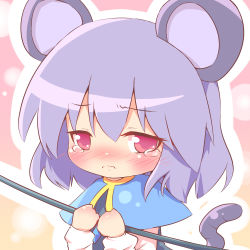Rule 34 | 1girl, :&lt;, animal ears, ayakashi (monkeypanch), bad id, bad pixiv id, blush, chibi, female focus, gradient background, grey hair, highres, jewelry, mouse ears, mouse tail, nazrin, pendant, red eyes, short hair, solo, tail, tears, touhou