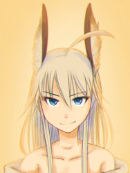 Rule 34 | 1girl, absurdres, ahoge, bad id, bad pixiv id, bare shoulders, blonde hair, blue eyes, chromatic aberration, collarbone, hanna-justina marseille, head wings, highres, long hair, mint chocolate, solo, strike witches, wings, witches of africa, world witches series