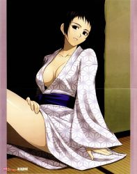 Rule 34 | black hair, breasts, cleavage, highres, honda naoki, japanese clothes, mole, tagme
