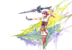 Rule 34 | 1girl, absurdres, blue eyes, breasts, final fantasy, final fantasy xiii, final fantasy xiii-2, gloves, highres, jewelry, long hair, necklace, nick-ian, pink hair, serah farron, side ponytail, skirt, solo, thighhighs, weapon