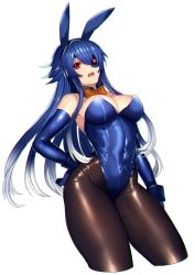 Rule 34 | 1girl, alternate color, animal ears, bad id, bad twitter id, black pantyhose, blue hair, breasts, cleavage, creatures (company), detached collar, elbow gloves, eyepatch, fake animal ears, game freak, gen 3 pokemon, gloves, hand on own hip, katagiri hachigou, leotard, long hair, nintendo, open mouth, pantyhose, personification, playboy bunny, pokemon, red eyes, sharpedo, shiny clothes, solo, very long hair, white background