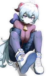 bell blue_hair cowbell dragonostic ganyu_(genshin_impact) genshin_impact goat_horns horns nike_(company) ponytail shoes sneakers sweater