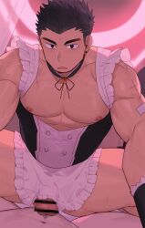 Rule 34 | 2boys, anal, apron, bar censor, bara, bare pectorals, black collar, black dress, black eyes, black hair, blush, boy on top, censored, clothed sex, clothes lift, collar, couple, crossdressing, dress, earrings, erection, frilled apron, frills, gondom, highres, jewelry, large pectorals, maid, male focus, male maid, male penetrated, mosaic censoring, multiple boys, muscular, muscular male, navel hair, open mouth, original, pectorals, pelvic curtain, pelvic curtain lift, penis, pov, pov crotch, power bottom, scar, scar on chest, scar on shoulder, sex, short hair, sideburns, skirt, skirt lift, solo focus, spiked hair, stud earrings, sweat, thick eyebrows, thick thighs, thighs, white apron, wrist cuffs, yaoi