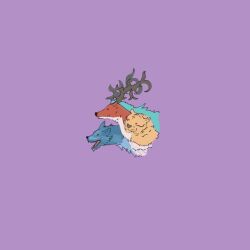 antlers bad_id bad_twitter_id blue_fur chimera chimera_(grimms_notes) deer grimms_notes horns monster nora_tomoe open_mouth purple_background red_fur simple_background solo teeth tiger upper_body white_fur wolf yellow_fur