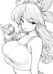 Rule 34 | 1girl, breasts, cleavage, crop top, dragon ball, explosive, female focus, grenade, hairband, large breasts, long hair, lunch (dragon ball), monochrome, parted lips, ponsuke (pon00000), solo