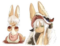 Rule 34 | 1other, furry, green eyes, highres, kawasemi27, long hair, made in abyss, nanachi (made in abyss), smile, white hair