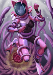 Rule 34 | 1girl, absurdres, ailu elf, blurry, blurry background, bodysuit, breasts, brown hair, commission, constricted pupils, diving suit, highres, imaizumi kagerou, large breasts, looking down, multicolored bodysuit, multicolored clothes, open mouth, restrained, scared, sea anemone, solo, tentacles, touhou, underwater, wetsuit