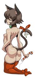 Rule 34 | animal ears, bell, bow on tail, breasts, candy, candy cane, cat ears, cat girl, cat tail, choker, clumzor, food, mistletoe, nathy, petite, short hair, small breast, small breasts, suggestive fluid, tail, thighhighs, thighs