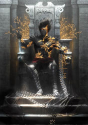 Rule 34 | 1boy, chair, dark persona, male focus, prince (sands of time), prince of persia, sand, sitting, solo, stairs, throne, ubisoft, weapon