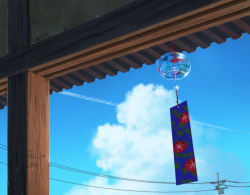 Rule 34 | cloud, contrail, day, height mark, highres, no humans, original, pei (sumurai), scenery, sky, utility pole, wind chime, wind chime focus