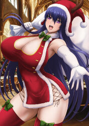 1girl akiyama_rinko breasts christmas huge_breasts long_hair nikozes taimanin_(series) taimanin_yukikaze