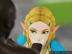 Rule 34 | 1boy, 1girl, 3d, accurate distance, animated, blonde hair, braid, clothed female nude male, dark-skinned male, dark skin, ear wiggle, elf, fellatio, french braid, green eyes, hair ornament, hairclip, hetero, interracial, looking at another, nintendo, nude, oral, penis, pointy ears, princess zelda, smegma, smile, sound, the legend of zelda, the legend of zelda: breath of the wild, uncensored
