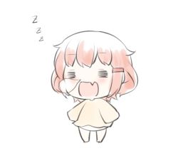 Rule 34 | 1girl, = =, aged down, brown hair, child, closed eyes, dress, fang, gale kawaii, ikazuchi (kancolle), kantai collection, nose bubble, panties, short hair, simple background, skin fang, sleeping, solo, standing, underwear, white background, white panties, zzz