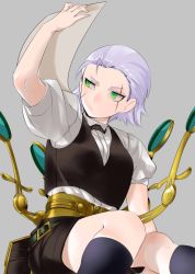 Rule 34 | cosplay, facial scar, fate/grand order, fate (series), formal, green eyes, highres, hikizan, jack the ripper (fate/apocrypha), magnifying glass, scar, scar across eye, scar on cheek, scar on face, sherlock holmes (fate), sherlock holmes (fate) (cosplay), short shorts, shorts, solo, white hair