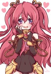 Rule 34 | 1girl, armor, breasts, chain, cleavage cutout, clothing cutout, gold armor, hair between eyes, highres, kuka (princess connect!), princess connect!, purple eyes, red hair, rutakun, simple background, solo, sweatdrop, twintails, white background