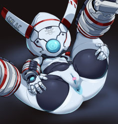 Rule 34 | 1girl, anus, breasts, censored, cleft of venus, drossel von flugel, female focus, fireball (series), heart, heart censor, joints, legs up, lying, no humans, on back, one-eyed, pochincoff, pussy, robot, robot joints, small breasts, solo, spread legs