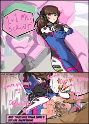 Rule 34 | 1boy, 1girl, 2koma, anal, artist request, ass, ass grab, bodysuit, clothed sex, comic, d.va (overwatch), defeat, hetero, highres, instant loss, mecha, overwatch, overwatch 1, pussy, pussy juice, robot, sequential, sex, sketch, text focus, torn clothes, uncensored