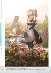Rule 34 | 2girls, absurdres, apron, azur lane, basket, belfast (azur lane), blue eyes, blue flower, braid, breasts, cleavage, collar, day, elbow gloves, flower, french braid, frilled apron, frills, gloves, hair over one eye, highres, huge filesize, long hair, looking at viewer, maid apron, maid headdress, medium breasts, multiple girls, official art, outdoors, platinum blonde hair, red flower, reoen, scan, sheffield (azur lane), short hair, silver hair, smile, watering can, yellow eyes
