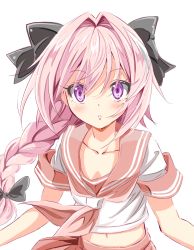 Rule 34 | 1boy, :o, astolfo (fate), astolfo (sailor paladin) (fate), bad id, bad pixiv id, black bow, black ribbon, blush, bow, braid, fate/apocrypha, fate/grand order, fate (series), hair intakes, hair ribbon, long braid, long hair, looking at viewer, male focus, multicolored hair, ngv3553, official alternate costume, open mouth, parted lips, pink hair, purple eyes, red sailor collar, ribbon, sailor collar, single braid, solo, streaked hair, trap