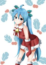 Rule 34 | 1girl, absurdres, ahoge, bell, blue eyes, blue hair, boots, christmas, elbow gloves, gloves, hair ornament, hatsune miku, highres, holly, holly hair ornament, kazenoko, knee boots, long hair, matching hair/eyes, red gloves, skirt, solo, twintails, very long hair, vocaloid