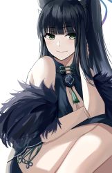Rule 34 | 1girl, black hair, blue archive, breasts, green eyes, halo, highres, large breasts, looking at viewer, medium breasts, nicky w, shun (blue archive), simple background, solo, white background