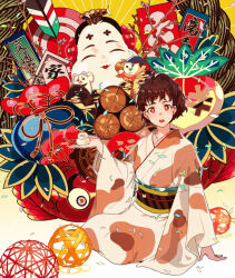 Rule 34 | 1girl, brown hair, ine (goin), japanese clothes, kimono, persona, persona 3, red eyes, shiomi kotone