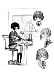 1girl f4u f4u_(naitou2) glasses greyscale monochrome multiple_views original sketch