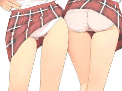 Rule 34 | 2girls, akinbo (hyouka fuyou), ass, bad id, bad pixiv id, close-up, clothes lift, legs, multiple girls, panties, pink panties, plaid, plaid skirt, skirt, skirt lift, standing, thigh gap, thighs, trefoil, underwear, wedgie, white panties, yuri