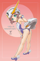 Rule 34 | 1girl, advance of zeta, advance of zeta: the flag of titans, aqua eyes, armpits, ass, bare shoulders, bent over, breasts, brown hair, fishnet pantyhose, fishnets, gundam, high heels, kneepits, leotard, looking at viewer, looking back, mecha musume, open mouth, pantyhose, rx-124 gundam tr-6 woundwort, shoes, short hair, solo, standing, tr-6 woundwort, uni tenten, wrist cuffs