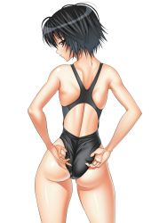 Rule 34 | 1girl, adjusting clothes, adjusting swimsuit, amagami, ass, bad id, bad pixiv id, black eyes, black hair, competition swimsuit, highres, inagaki, nanasaki ai, one-piece swimsuit, solo, swimsuit, wedgie