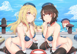 Rule 34 | &gt;o&lt;, 4girls, absurdres, alternate costume, animal, ass, atago (kancolle), bdsm, beret, bikini, black gloves, black hair, black legwear, blonde hair, blue headwear, blue sky, blush, bowl, breasts, brown eyes, cat, cleavage, closed mouth, cloud, collar, commentary request, day, failure penguin, gambier bay (kancolle), gloves, green eyes, hat, highres, horizon, kantai collection, large breasts, leash, long hair, looking at viewer, multiple girls, ocean, one eye closed, open mouth, outdoors, pet bowl, pet play, red hair, sailor collar, school uniform, seiza, serafuku, short hair, side-tie bikini bottom, sitting, skindentation, sky, slave, string bikini, swimsuit, takao (kancolle), thighhighs, untied bikini, water, zuoteng lucha
