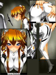 Rule 34 | 1girl, anal, anal fingering, anus, ass, bdsm, bent over, blonde hair, blue eyes, blush, bodysuit, bondage, bound, brown hair, disembodied limb, fey, fingering, from behind, from side, human toilet, long hair, multiple views, neon genesis evangelion, nose blush, partially visible anus, plugsuit, public use, skin tight, solo focus, source request, souryuu asuka langley, through wall, women livestock