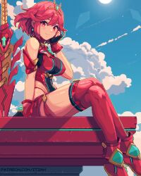 Rule 34 | 1girl, aegis sword (xenoblade), breasts, itzah, large breasts, pyra (xenoblade), red eyes, red hair, solo, xenoblade chronicles (series), xenoblade chronicles 2