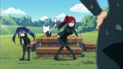 Rule 34 | 3girls, animated, animated gif, ass, ass shake, blue hair, cana alberona, cat, charle (fairy tail), erza scarlet, fairy tail, multiple girls, red hair, spandex, sweat, wendy marvell