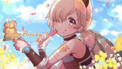 Rule 34 | 1girl, blush, dragon girl, dragon horns, dragon wings, happy birthday, highres, horns, inori (princess connect!), princess connect!, red eyes, rokico, wings