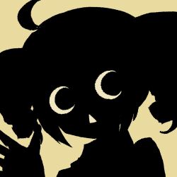 Rule 34 | 1girl, ahoge, crescent, drill hair, eyed silhouette, hand up, highres, kasane teto, looking at viewer, monochrome, musekinin shuugoutai (synthesizer v), open mouth, portrait, silhouette, simple background, solo, synthesizer v, triangle mouth, twin drills, utau, yasai31, yellow background
