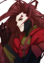 Rule 34 | 1boy, closed mouth, gloves, id (xenogears), long hair, looking at viewer, male focus, red hair, simple background, smile, solo, very long hair, white background, xenogears, yamamori kinako, yellow eyes