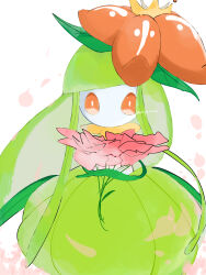 Rule 34 | 1girl, artist name, blunt bangs, bouquet, bright pupils, colored skin, creatures (company), crown, female focus, flower, game freak, gen 5 pokemon, green hair, green skin, hair flower, hair ornament, highres, holding, holding bouquet, leaf, lilligant, long hair, looking at viewer, mini crown, monster girl, multicolored skin, nintendo, no mouth, orange eyes, orange flower, petals, pink flower, plant girl, pokemon, pokemon (creature), sidelocks, signature, solo, standing, straight-on, twitter username, two-tone skin, very long hair, white pupils, white skin, yellow headwear, zen (koko)
