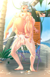 Rule 34 | 1futa, 1girl, aqua hair, beach, bikini, blush, breasts, censored, clothes, cum, cum in pussy, ejaculation, futa with female, futanari, grabbing, grabbing from behind, green hair, highres, huge penis, large breasts, large insertion, large penis, leg grab, legs up, medium breasts, mosaic censoring, nipples, open mouth, partially undressed, pchaos720 (bananagaari), penis, penis grab, phantasy star, phantasy star online 2, pointy ears, ponytail, rolling eyes, sand, sex, sex from behind, smile, standing, standing sex, stomach bulge, swimsuit, testicles, tongue, tongue out, vaginal, veins, veiny penis, water