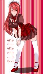 Rule 34 | 1girl, breasts, cleavage, elesis sieghart, grand chase, long hair, maid, red hair, solo, thighhighs