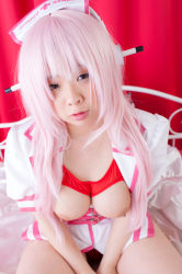 Rule 34 | 1girl, asian, breasts, cosplay, highres, large breasts, looking at viewer, mana, nitroplus, nurse, photo (medium), plump, solo, super sonico