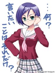 Rule 34 | glasses, hair ornament, hairclip, horiguchi hiroshi, original, school uniform, serafuku, solo, translated