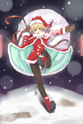 Rule 34 | 1girl, blonde hair, blush, hat, highres, kagerou (shadowmage), looking at viewer, open mouth, original, pantyhose, santa hat, solo