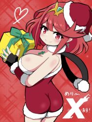 Rule 34 | breasts, christmas, cleavage, dress, hat, large breasts, ma2acworks, pyra (xenoblade), red eyes, red hair, santa dress, santa hat, short hair, xenoblade chronicles (series), xenoblade chronicles 2